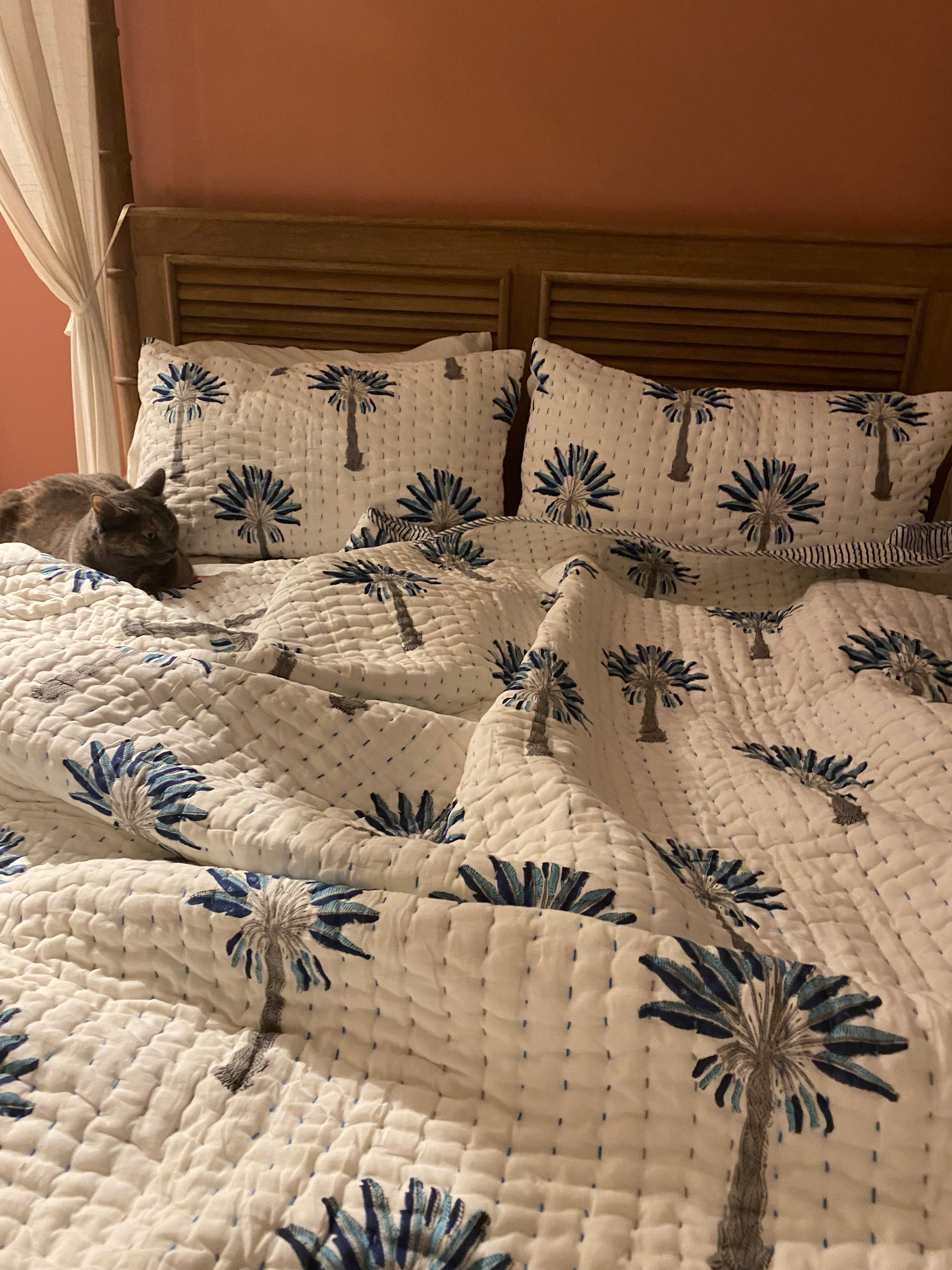 Kantha Blue Palm Quilt