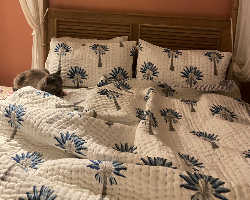 Kantha Blue Palm Quilt