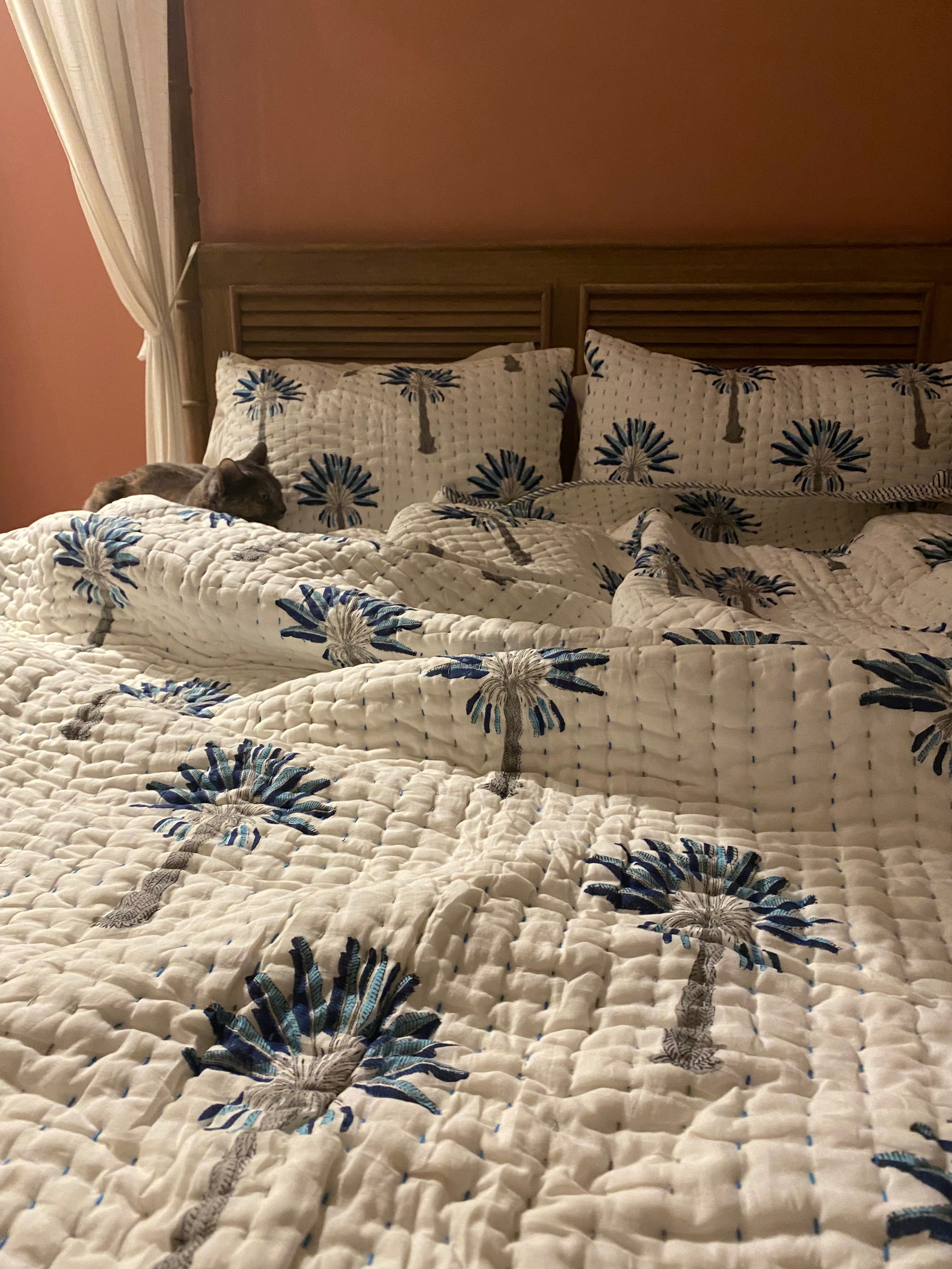 Kantha Blue Palm Quilt
