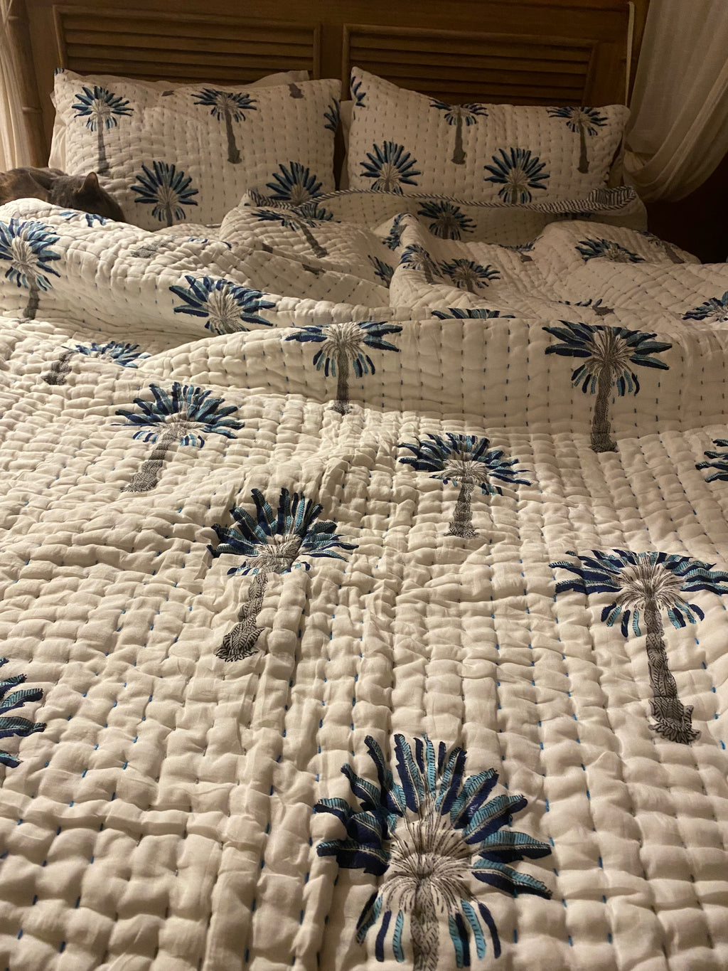 Kantha Blue Palm Quilt