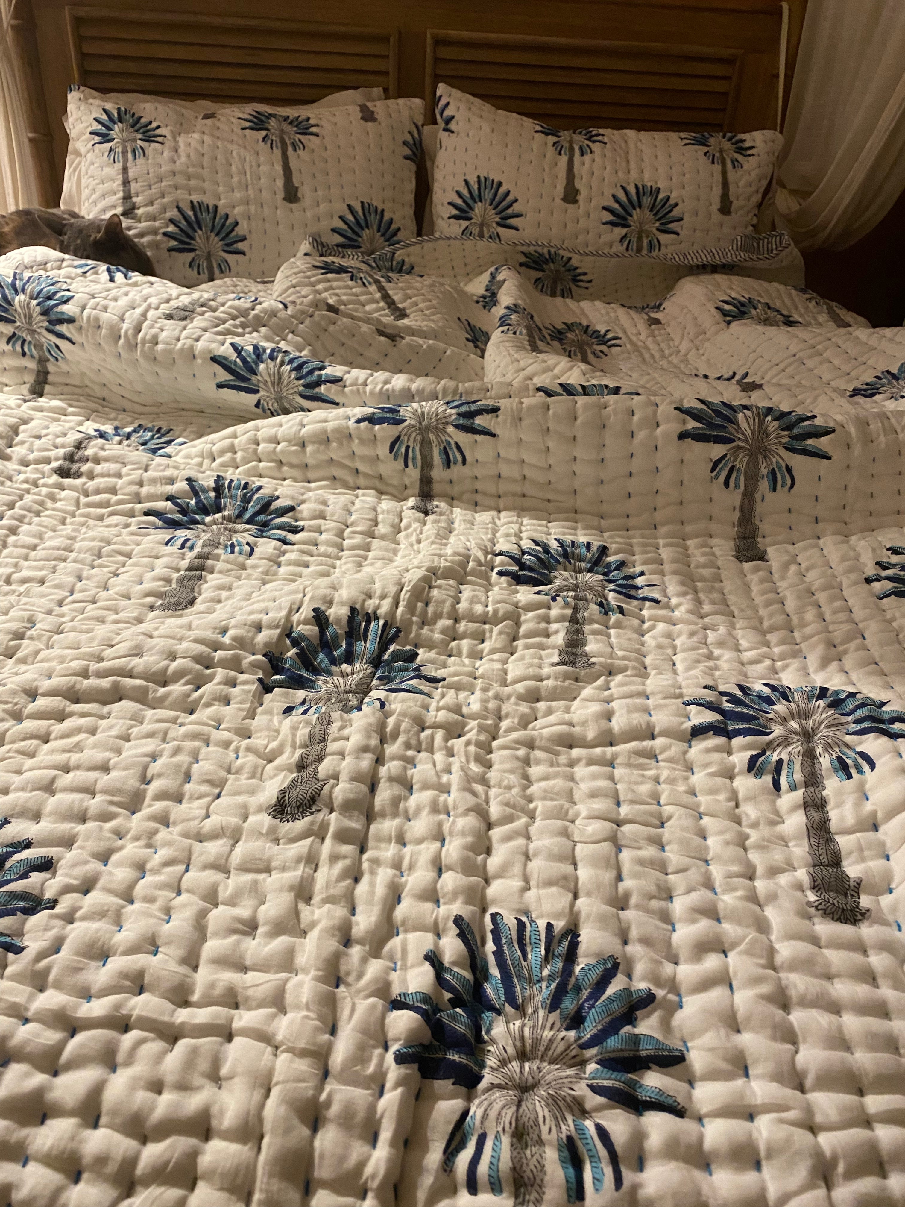 Kantha Blue Palm Quilt