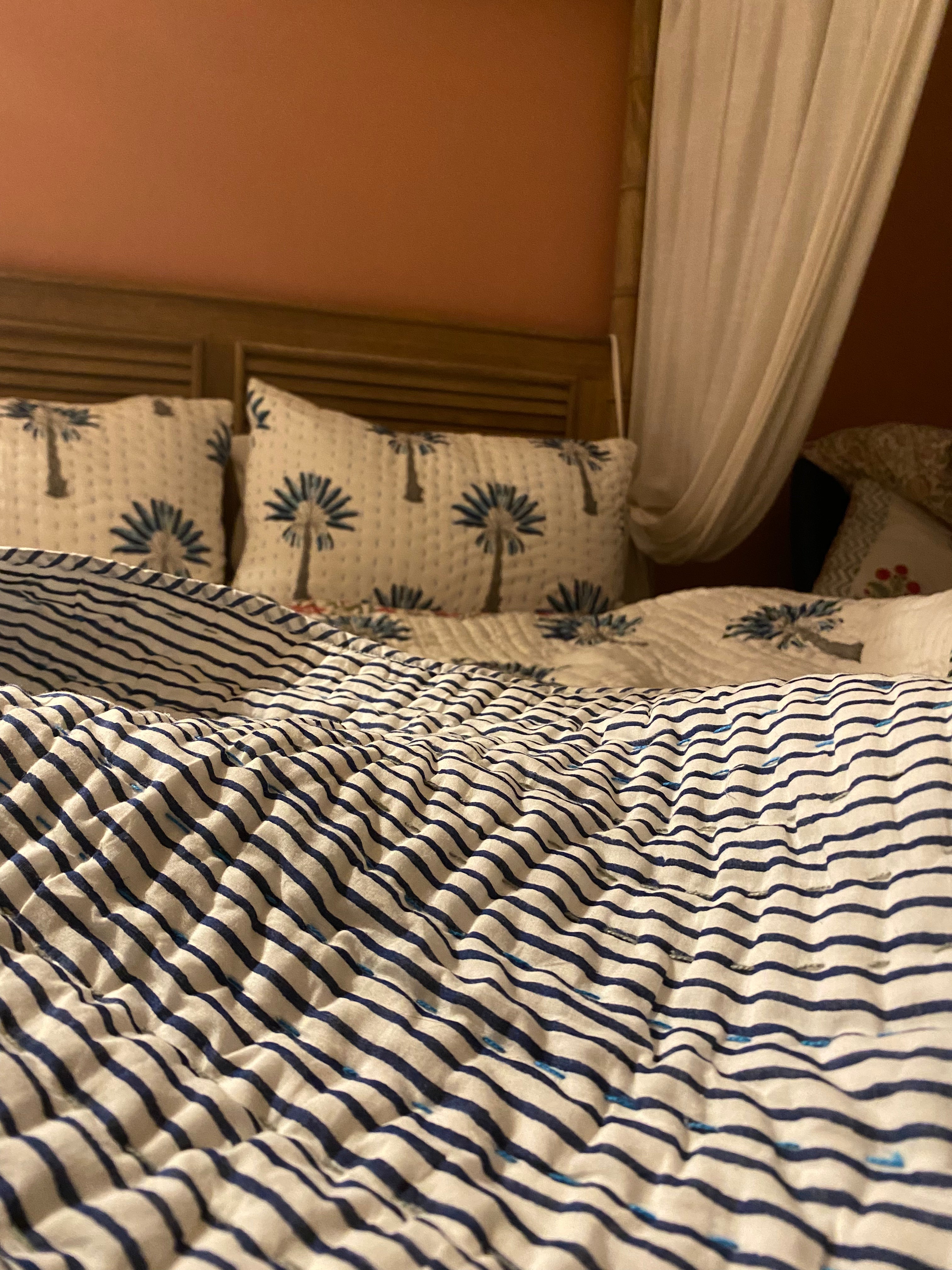 Kantha Blue Palm Quilt