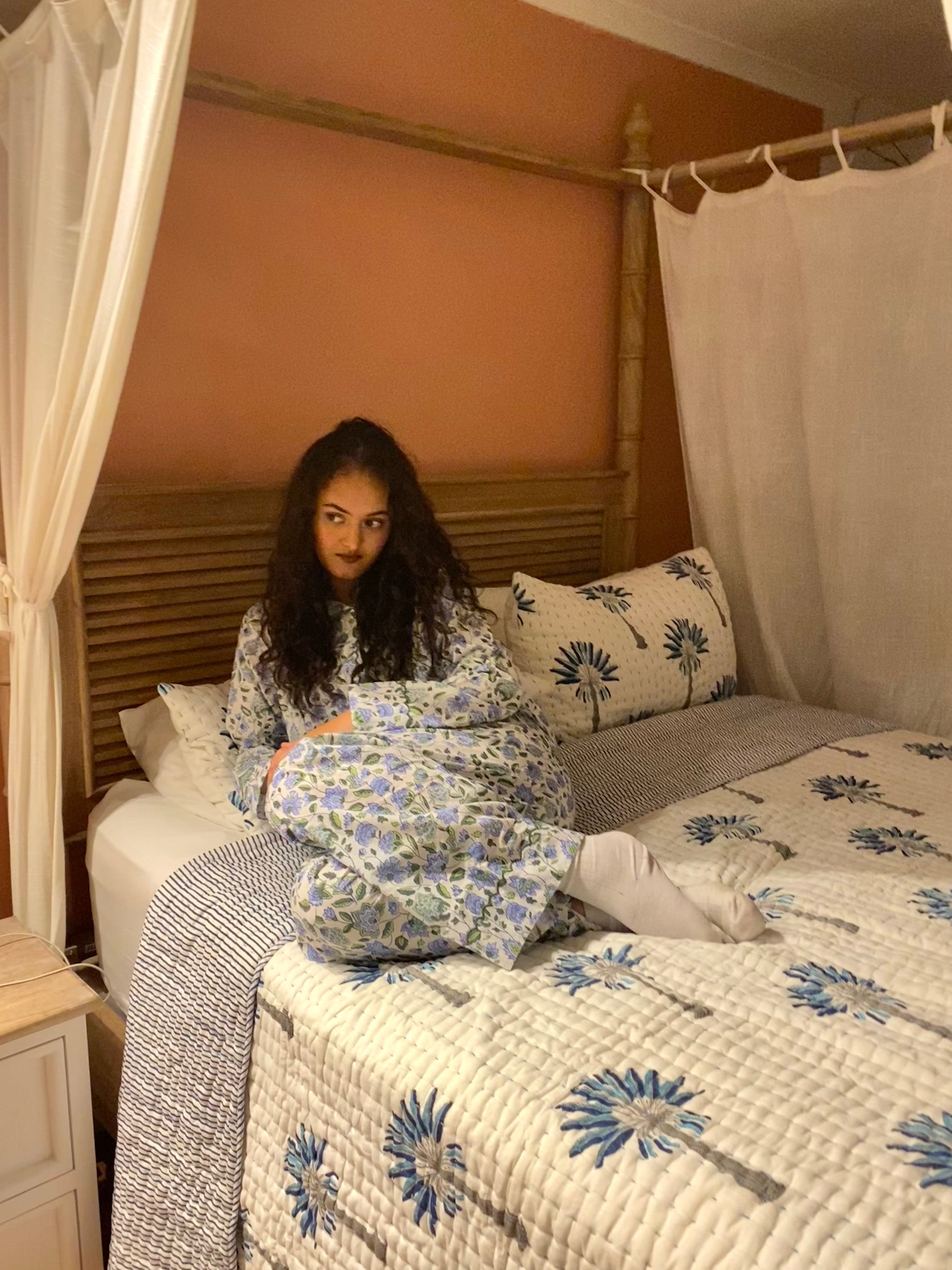 Kantha Blue Palm Quilt