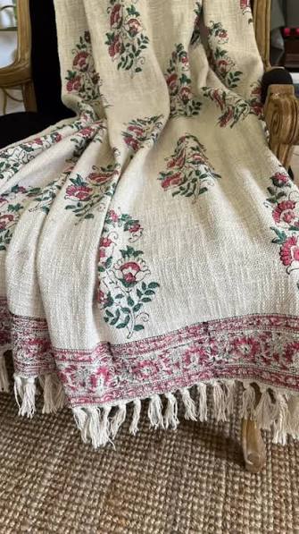 Hand Block Printed Jute Throw Blanket